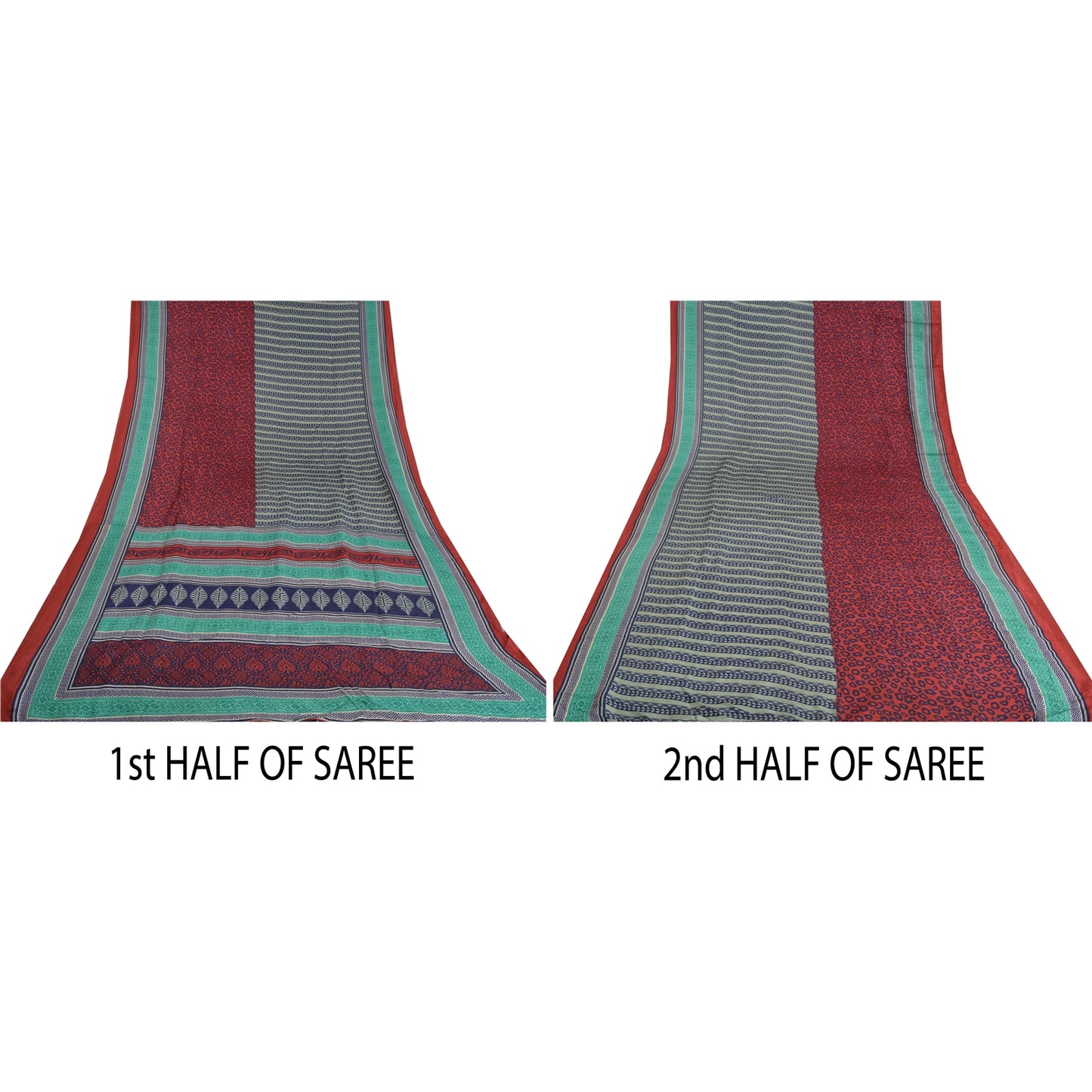 Sanskriti Vintage Green Heavy Indian Sarees Woolen Sustainable Fabric Printed 5 Yard Sari