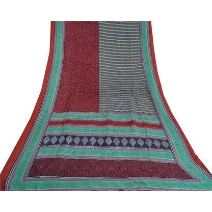 Sanskriti Vintage Green Heavy Indian Sarees Woolen Sustainable Fabric Printed 5 Yard Sari