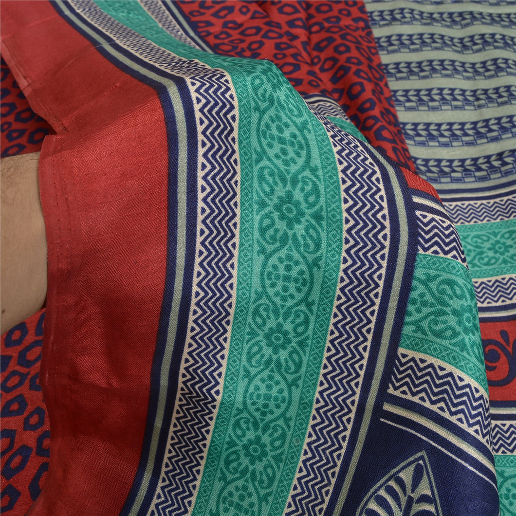 Sanskriti Vintage Green Heavy Indian Sarees Woolen Fabric Printed 5 Yard Sari