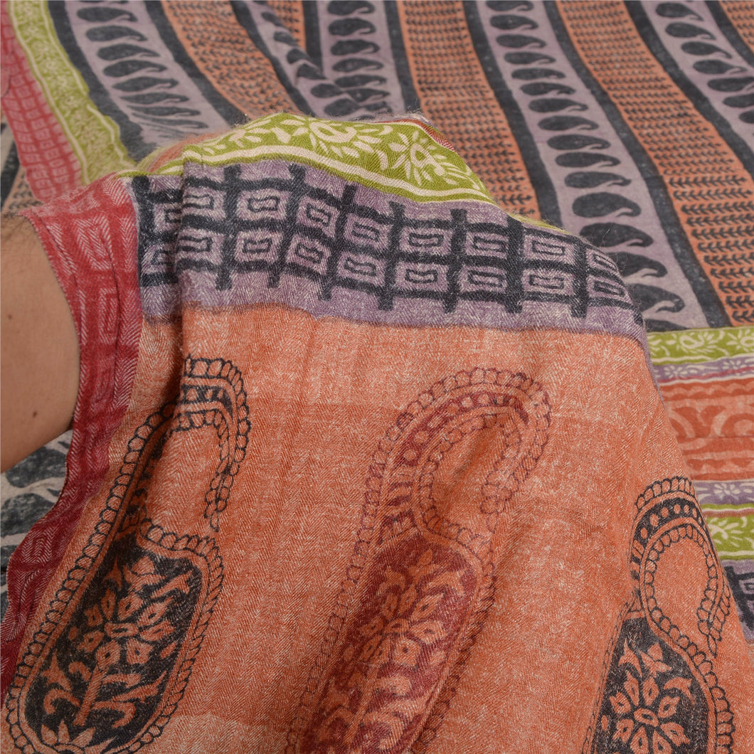 Sanskriti Vintage Multi Color Indian Sarees 100% Pure Woolen Fabric Printed Sari