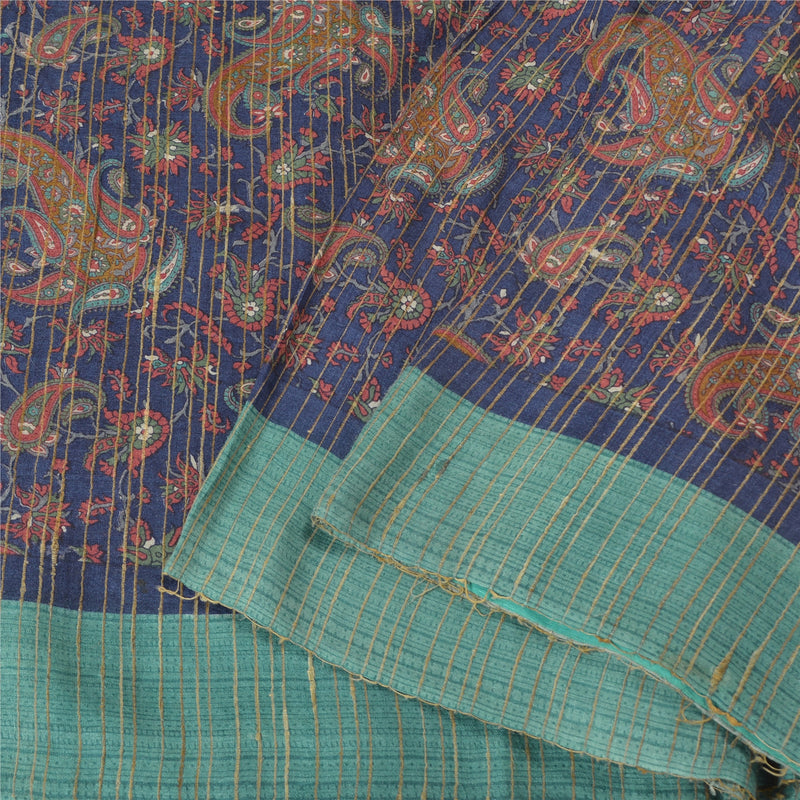 Sanskriti Vintage Blue/Green Sarees Pure Woolen Sustainable Fabric Printed & Woven Sari