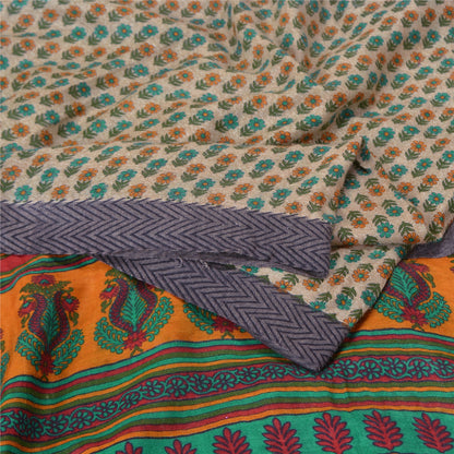 Sanskriti Vintage Orange/Ivory Sarees Pure Woolen Printed & Woven Sari /Sustainable Fabric