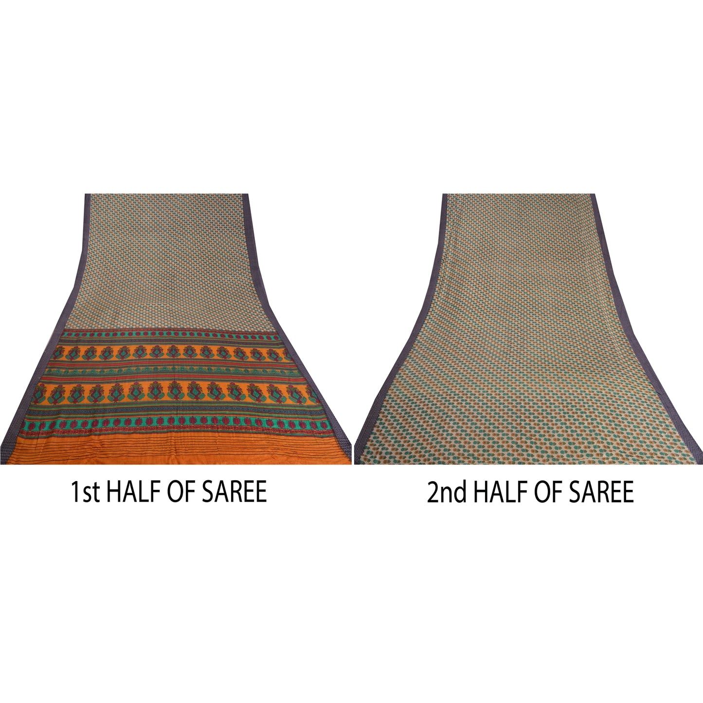 Sanskriti Vintage Orange/Ivory Sarees Pure Woolen Printed & Woven Sari /Sustainable Fabric