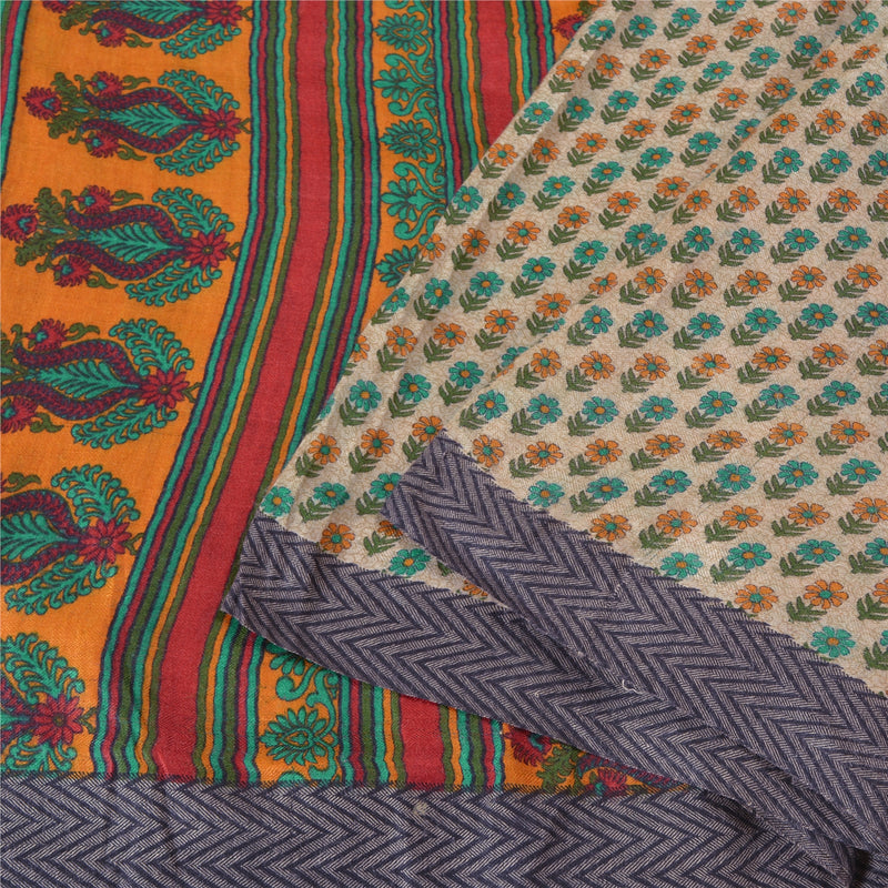 Sanskriti Vintage Orange/Ivory Sarees Pure Woolen Printed & Woven Sari /Sustainable Fabric