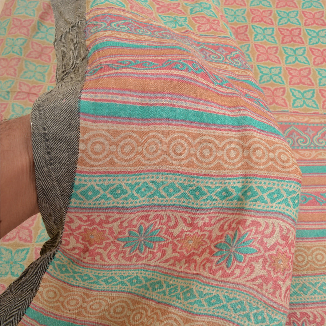 Sanskriti Vintage Heavy Indian Sarees 100% Pure Woolen Fabric Printed 5 Yd Sari