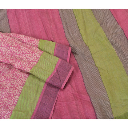 Sanskriti Vintage Pink Heavy Indian Sarees 100% Pure Woolen Sustainable Fabric Printed Sari