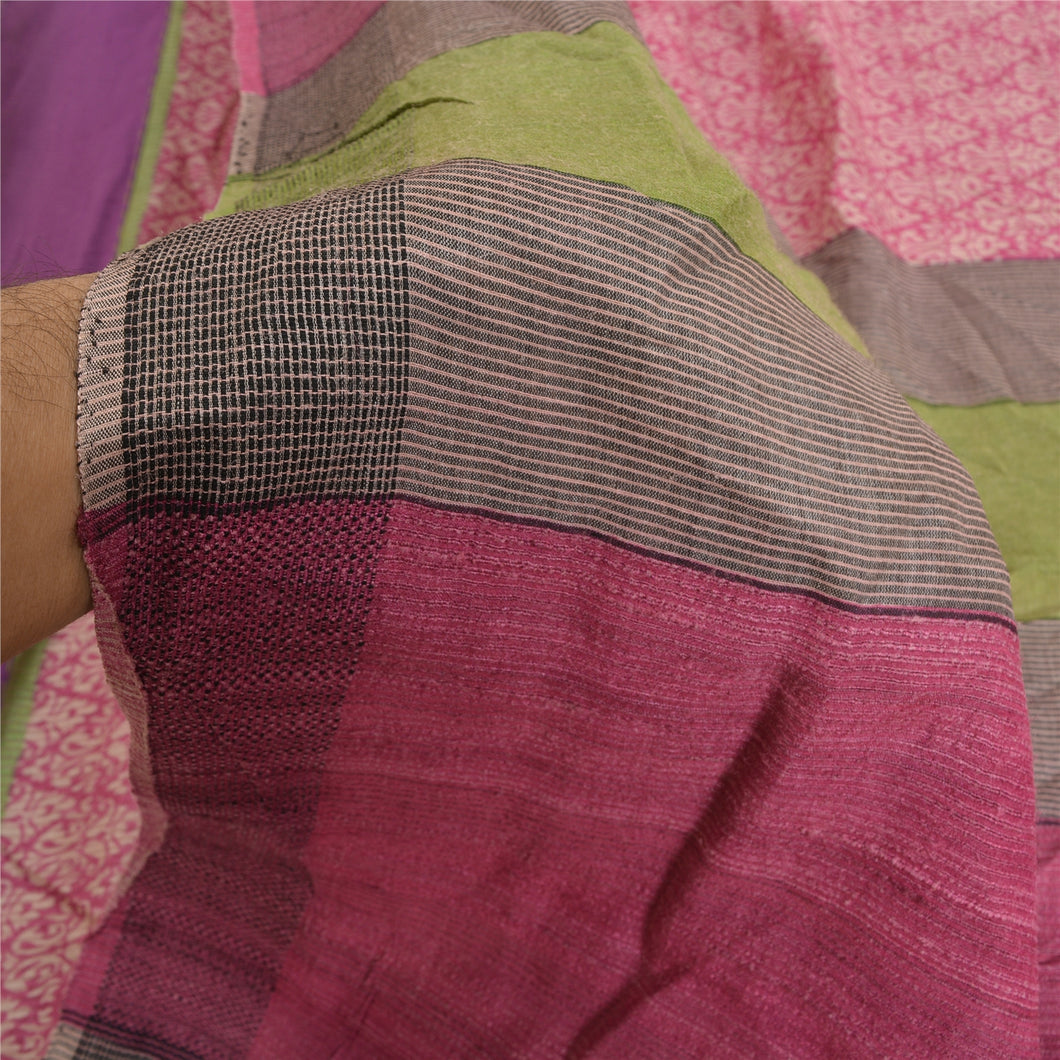 Sanskriti Vintage Pink Heavy Indian Sarees 100% Pure Woolen Fabric Printed Sari