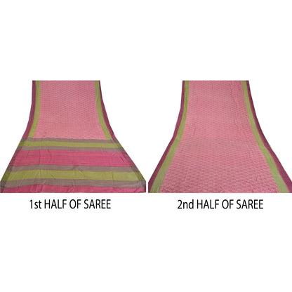 Sanskriti Vintage Pink Heavy Indian Sarees 100% Pure Woolen Sustainable Fabric Printed Sari