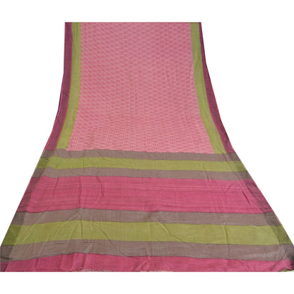Sanskriti Vintage Pink Heavy Indian Sarees 100% Pure Woolen Sustainable Fabric Printed Sari