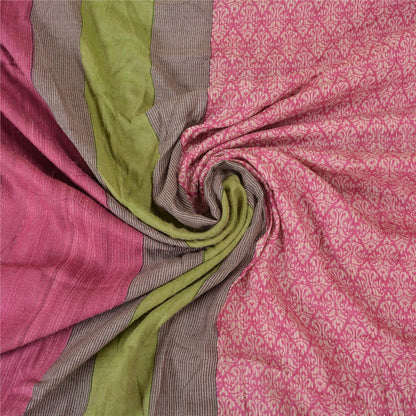 Sanskriti Vintage Pink Heavy Indian Sarees 100% Pure Woolen Sustainable Fabric Printed Sari