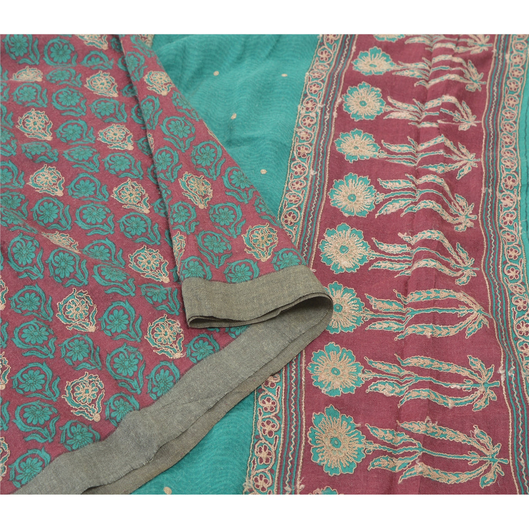 Sanskriti Vintage Heavy Sarees Pure Woolen Fabric Pink Embroidered Woven Sari