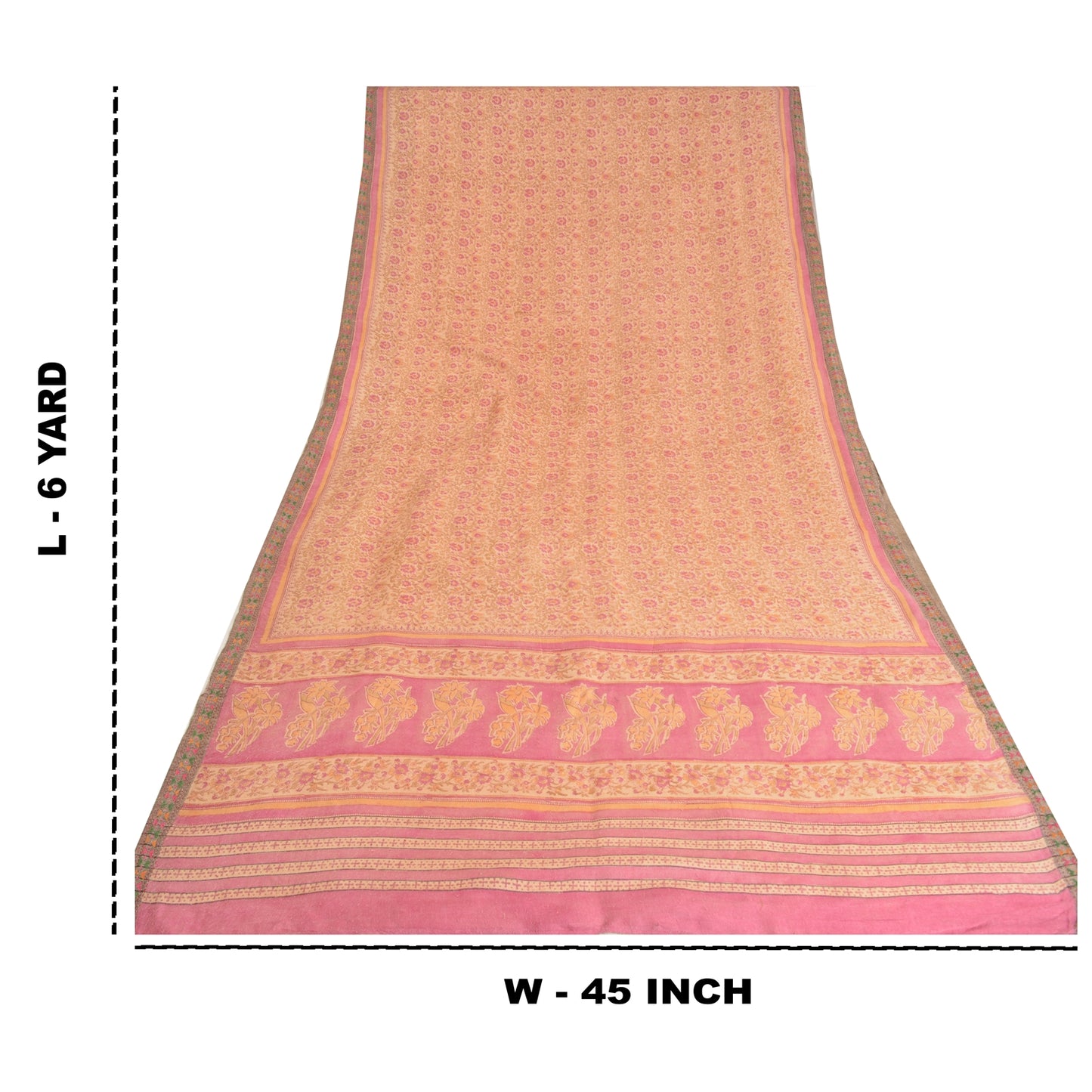 Sanskriti Vintage Pink Heavy Indian Sarees Pure Woolen Sustainable Fabric Printed 5 YD Sari