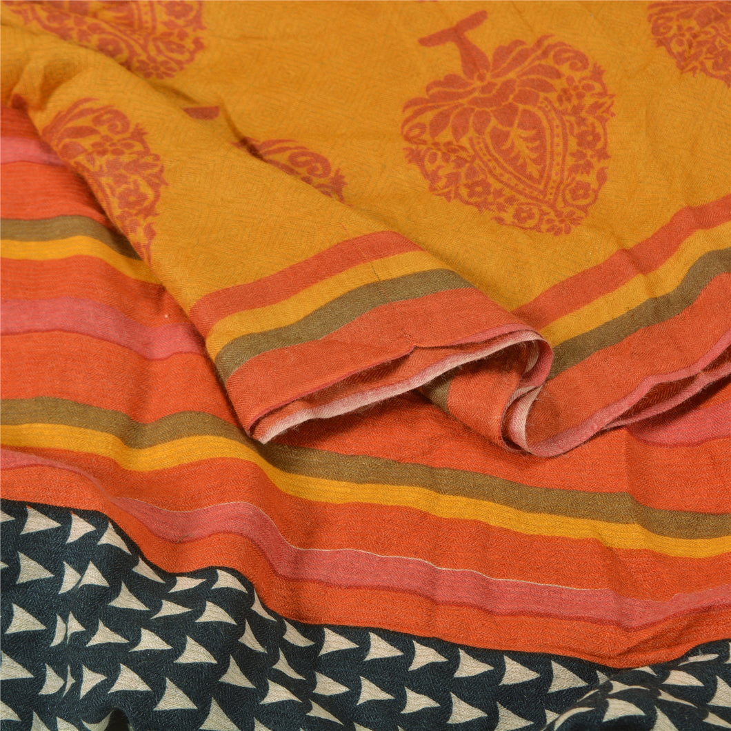 Sanskriti Vintage Yellow/Orange Indian Sarees Pure Woolen Fabric Printed Sari