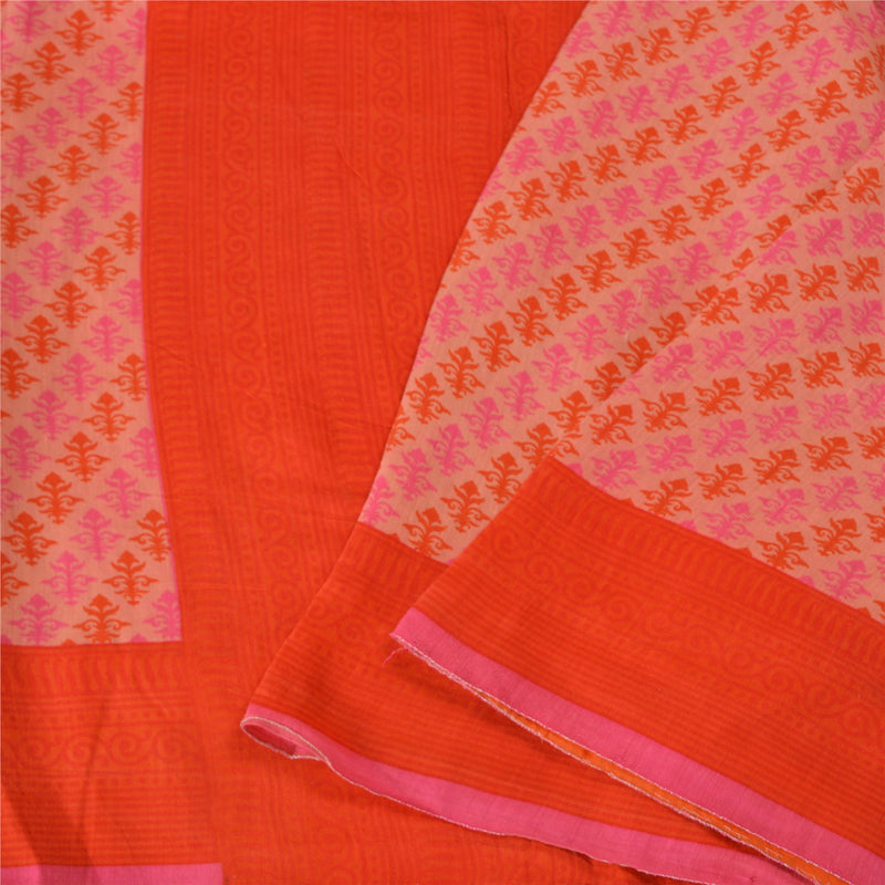 Sanskriti Vintage Peach/Red Sarees Pure Woolen Printed & Woven Sari /Sustainable Fabric