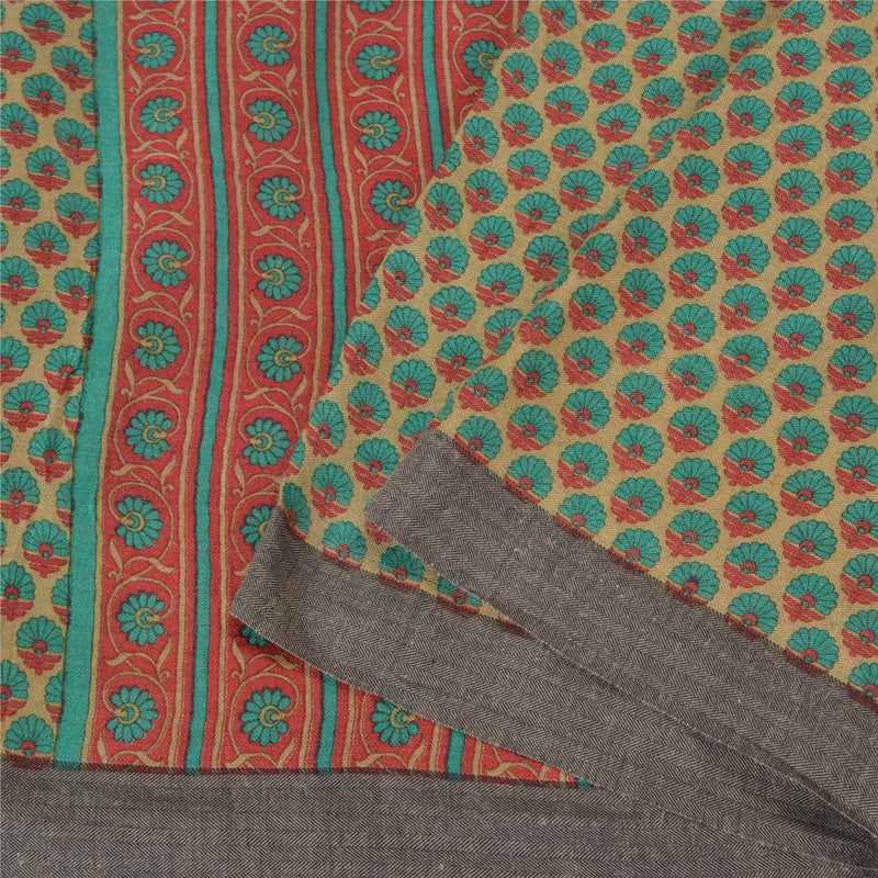 Sanskriti Vintage Cream/Red Sarees Pure Woolen Printed & Woven Sari /Sustainable Fabric