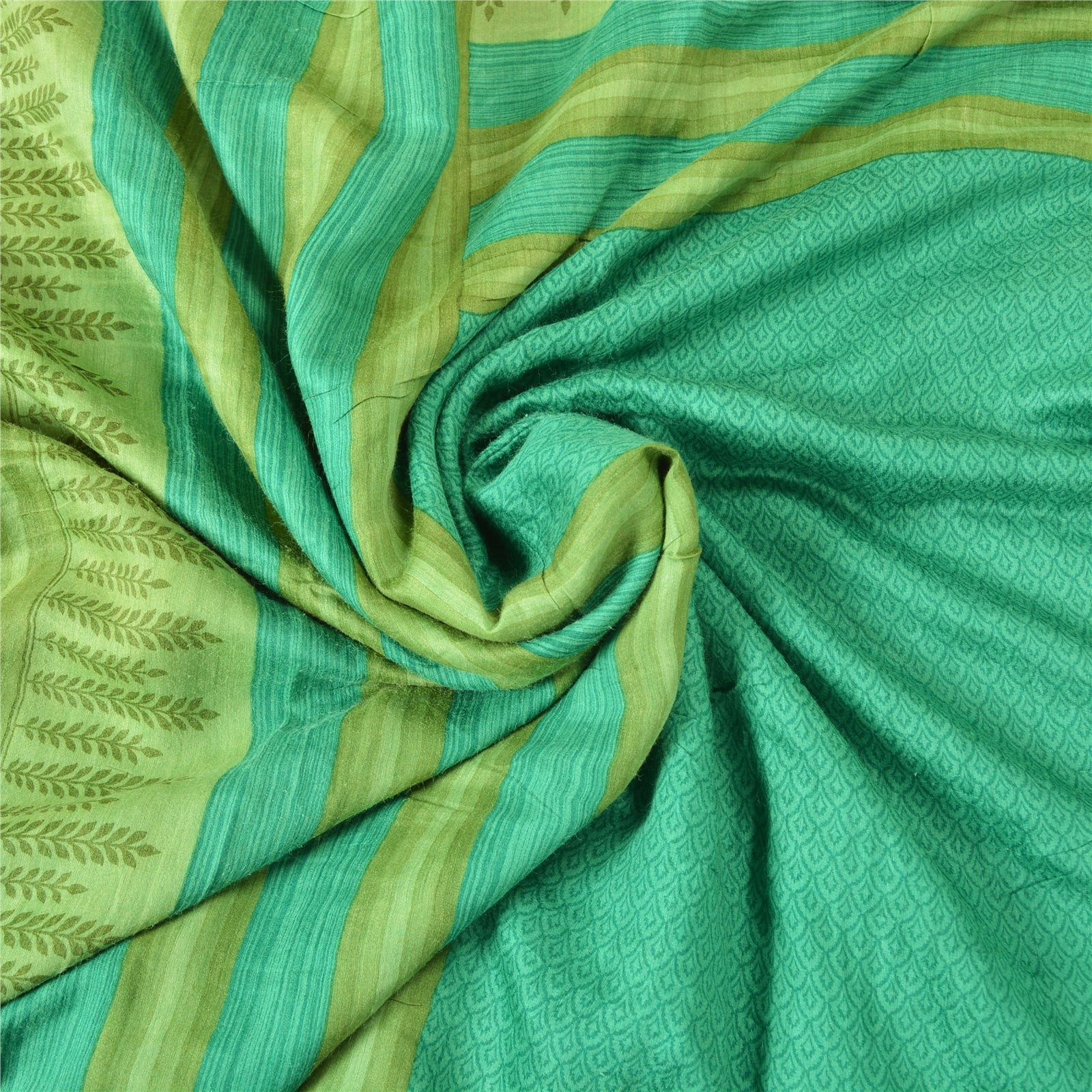Sanskriti Vintage Green Indian Sarees Pure Woolen Sustainable Fabric Printed Woven Sari