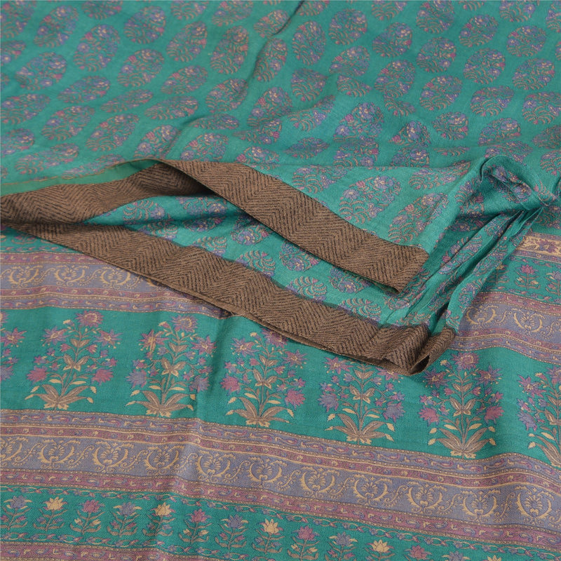 Sanskriti Vintage Green/Blue Sarees Pure Woolen Sustainable Fabric Printed Woven Soft Sari