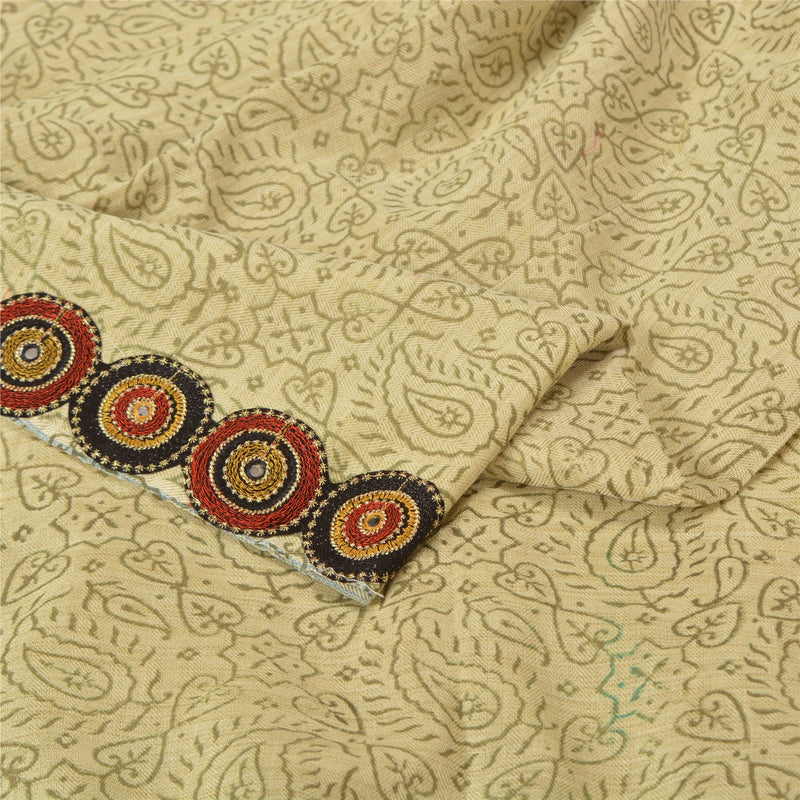 Sanskriti Vintage Ivory Sarees 100% Pure Woolen Sustainable Fabric Embroidered Printed Sari