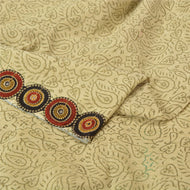 Sanskriti Vintage Ivory Sarees 100% Pure Woolen Fabric Embroidered Printed Sari