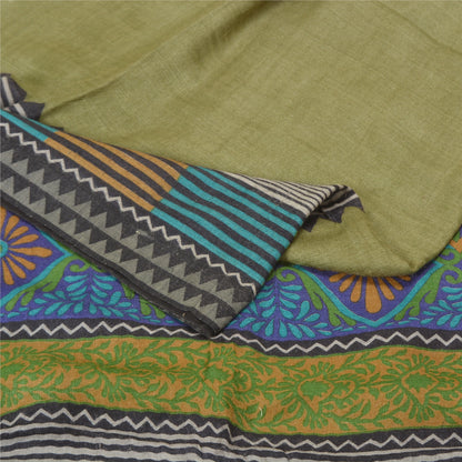 Sanskriti Vintage Blue/Green Sarees 100% Pure Woolen Sustainable Fabric Printed Woven Sari