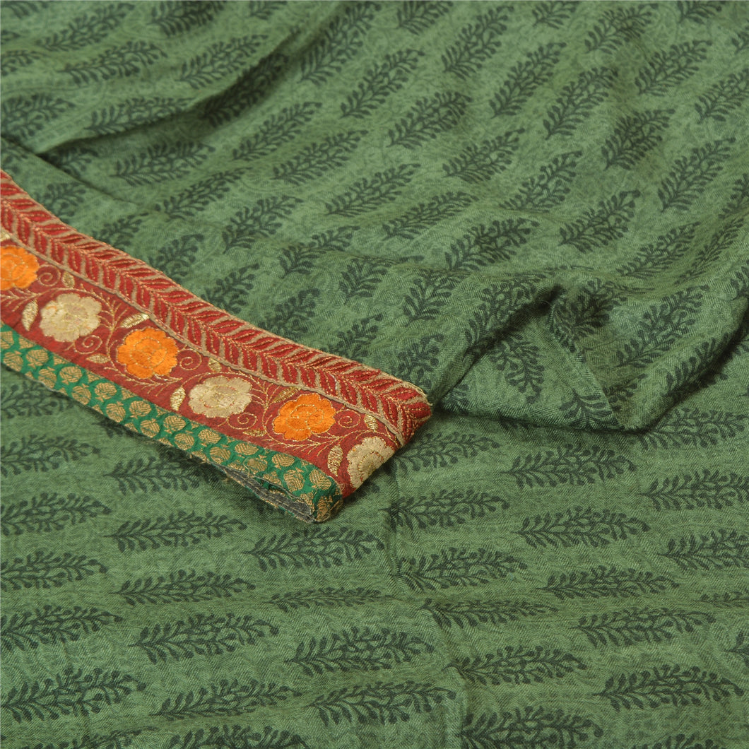 Sanskriti Vintage Green Sarees 100% Pure Woolen Fabric Embroidered Printed Sari