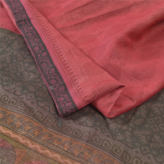 Sanskriti Vintage Red Heavy Indian Sari Pure Handloom Silk Printed Sarees Sustainable Fabric