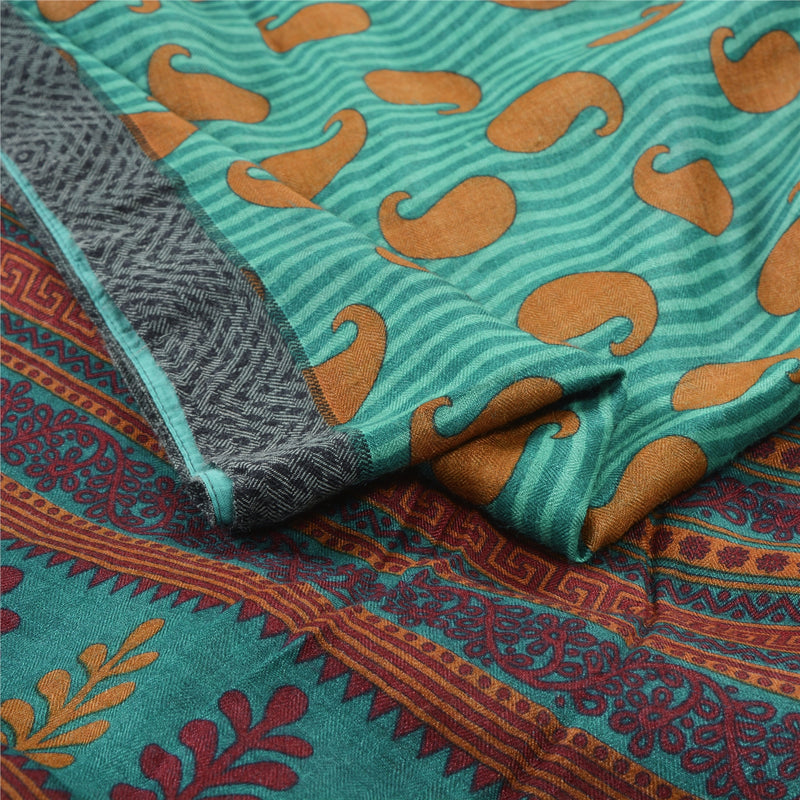 Sanskriti Vintage Heavy Sarees Pure Woolen Sustainable Fabric Green Printed Woven 5 YD Sari