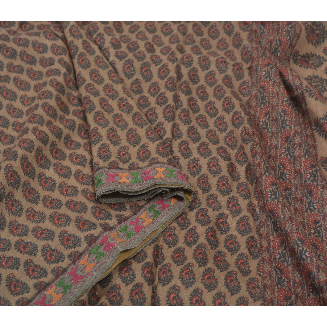 Sanskriti Vintage Heavy Sarees Pure Woolen Brown Fabric Hand Embroidered Sari
