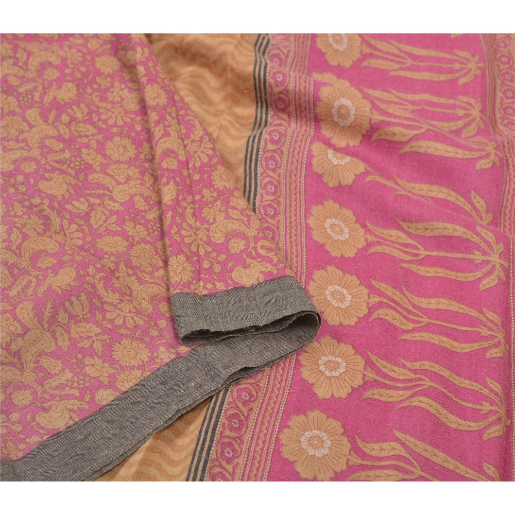 Sanskriti Vintage Heavy Sarees Pure Woolen Pink Fabric Printed & Woven Sari