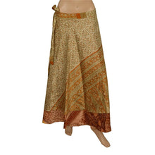 Load image into Gallery viewer, Sanskriti New Art Silk Fabric Women Wraparound Long Skirt Floral Printed Brown
