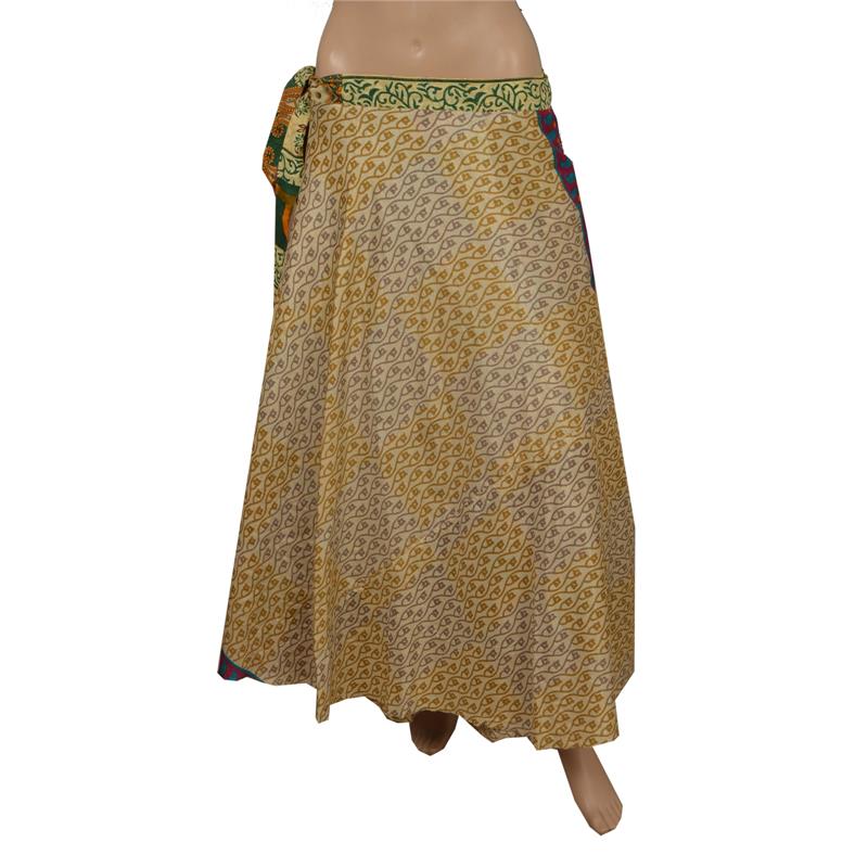 Sanskriti New Art Silk Fabric Women Wraparound Long Skirt Floral Printed Cream