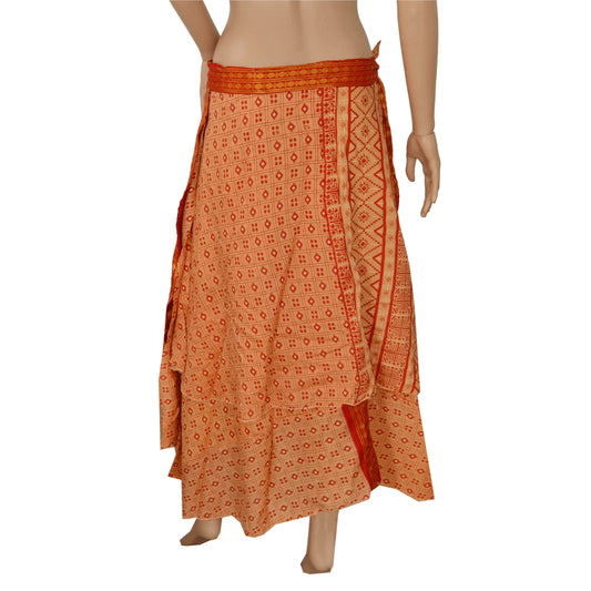 Sanskrit Ny Ren Bæredygtigt Bomuld Stof Kvinder Wraparound Lang Nederdel Blomsterprint Fersken