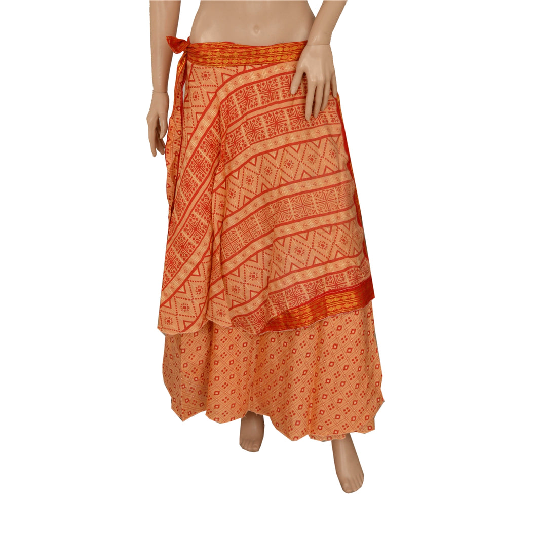 Sanskriti New Pure Cotton Fabric Women Wraparound Long Skirt Floral Print Peach