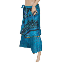 Load image into Gallery viewer, Sanskriti New Pure Silk Fabric Women Wraparound Long Skirt Floral Printed Blue
